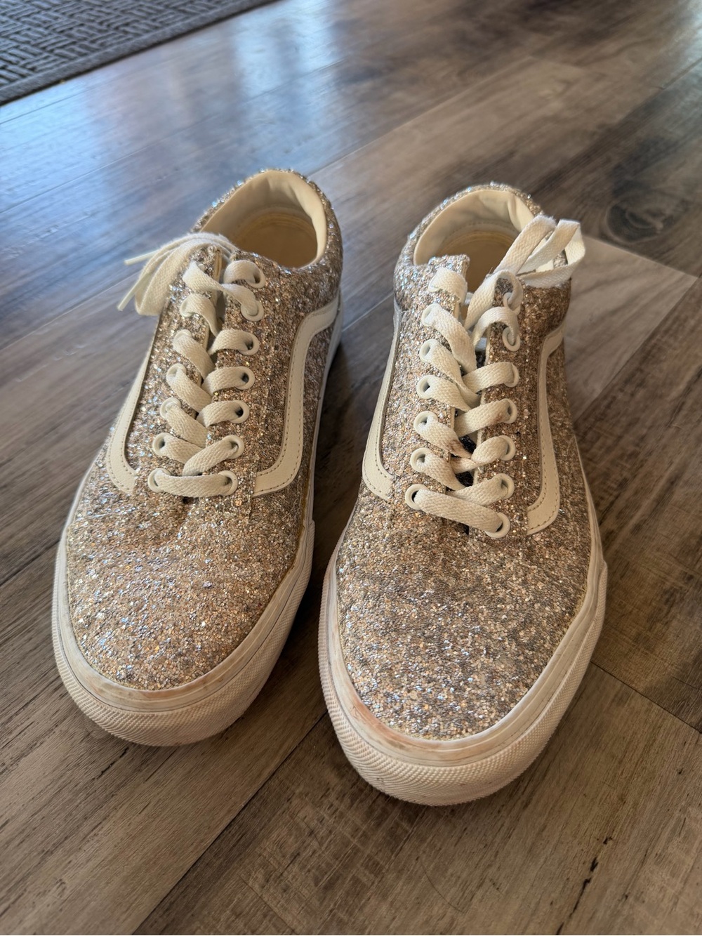 Vans Old Skool Coated Glitter Silver Sneaker Womens 10 Mens 8.5